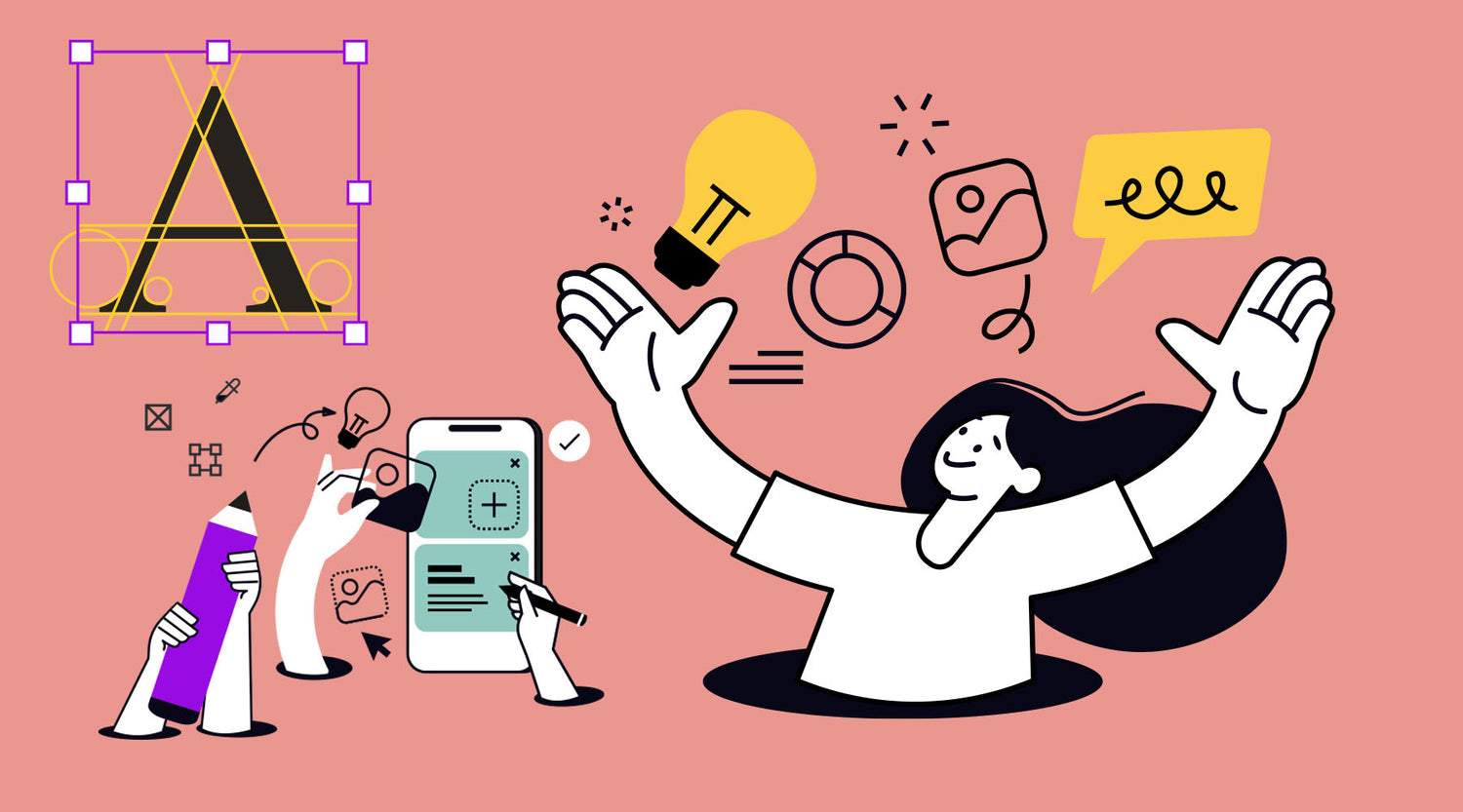 Illustration av företag som planerar skyltbeställning och designarbete