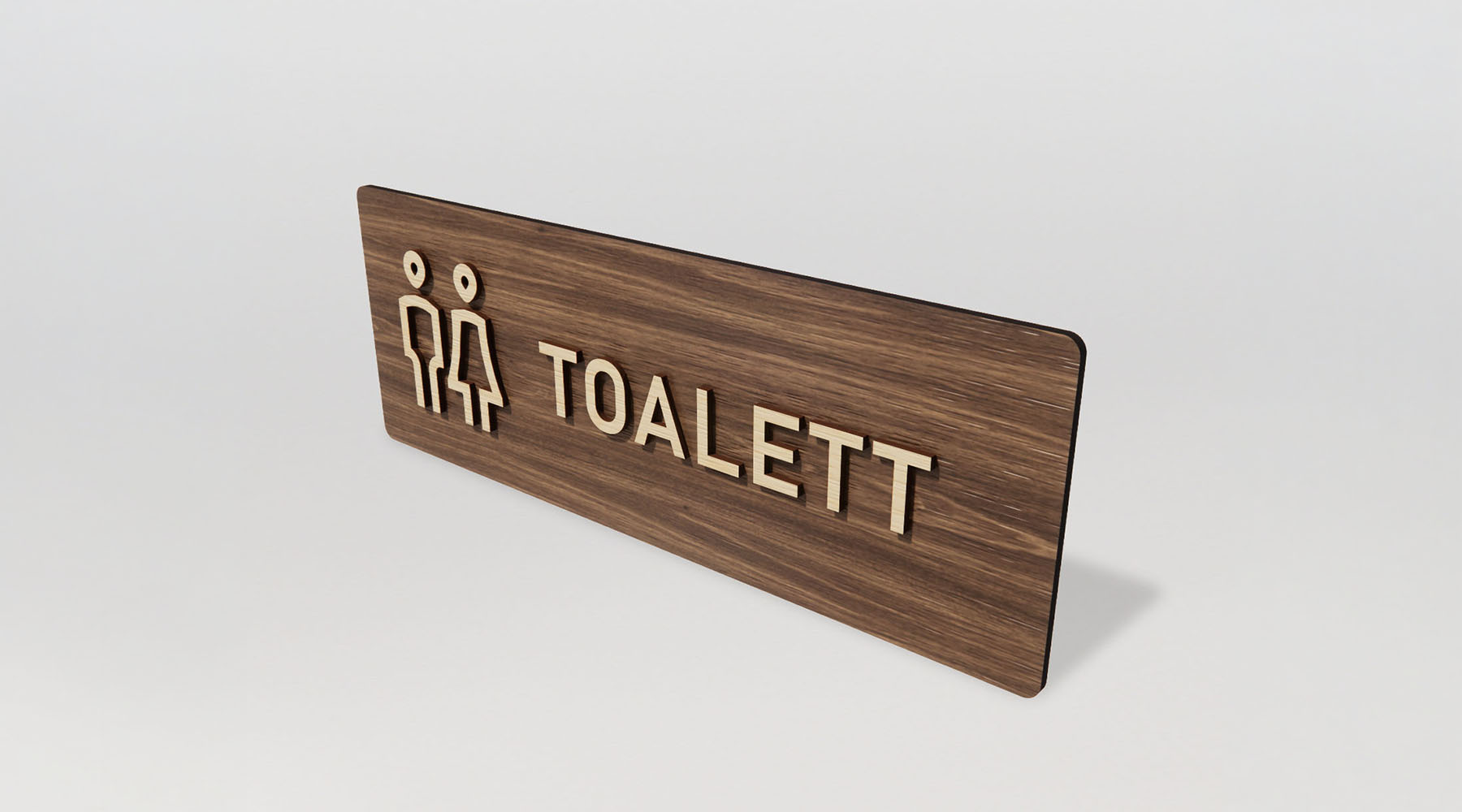 Toalettskylt i valnöt med symboler