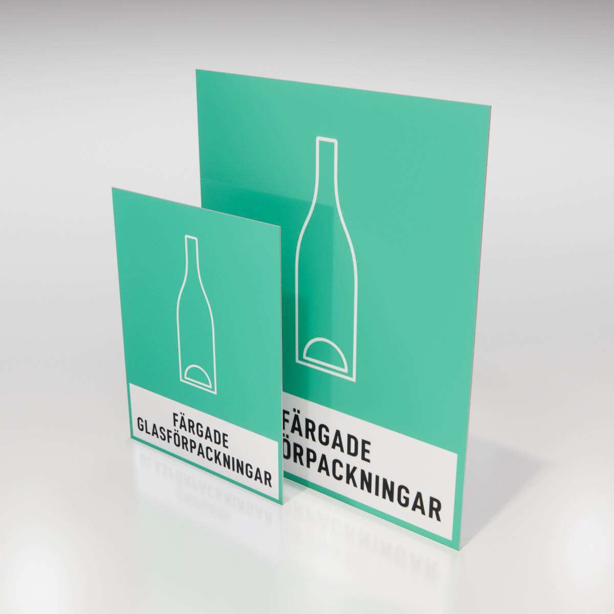 Återvinningsskylt - Färgade glasförpackningar - Nosico