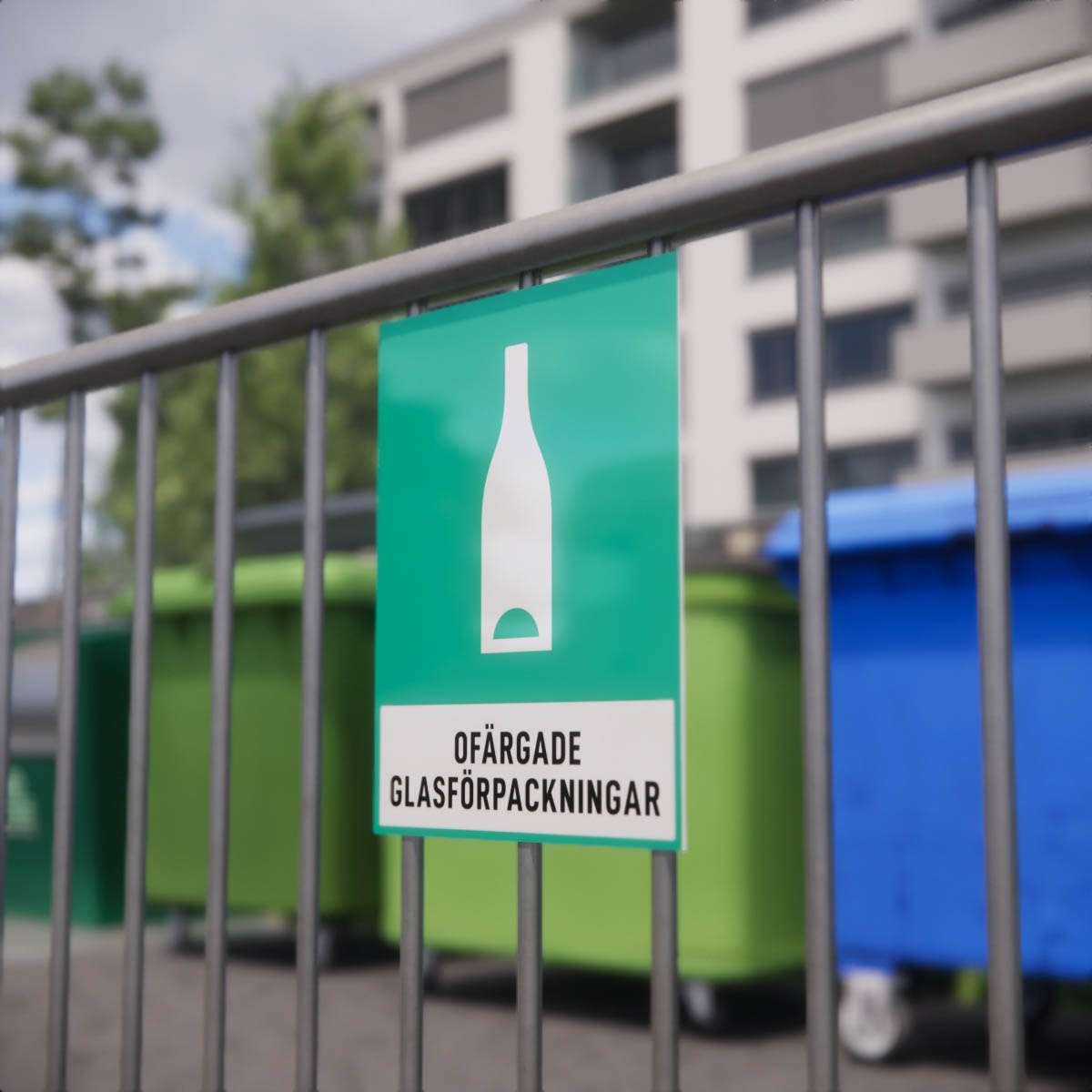 Återvinningsskylt - Ofärgade glasförpackningar - Nosico