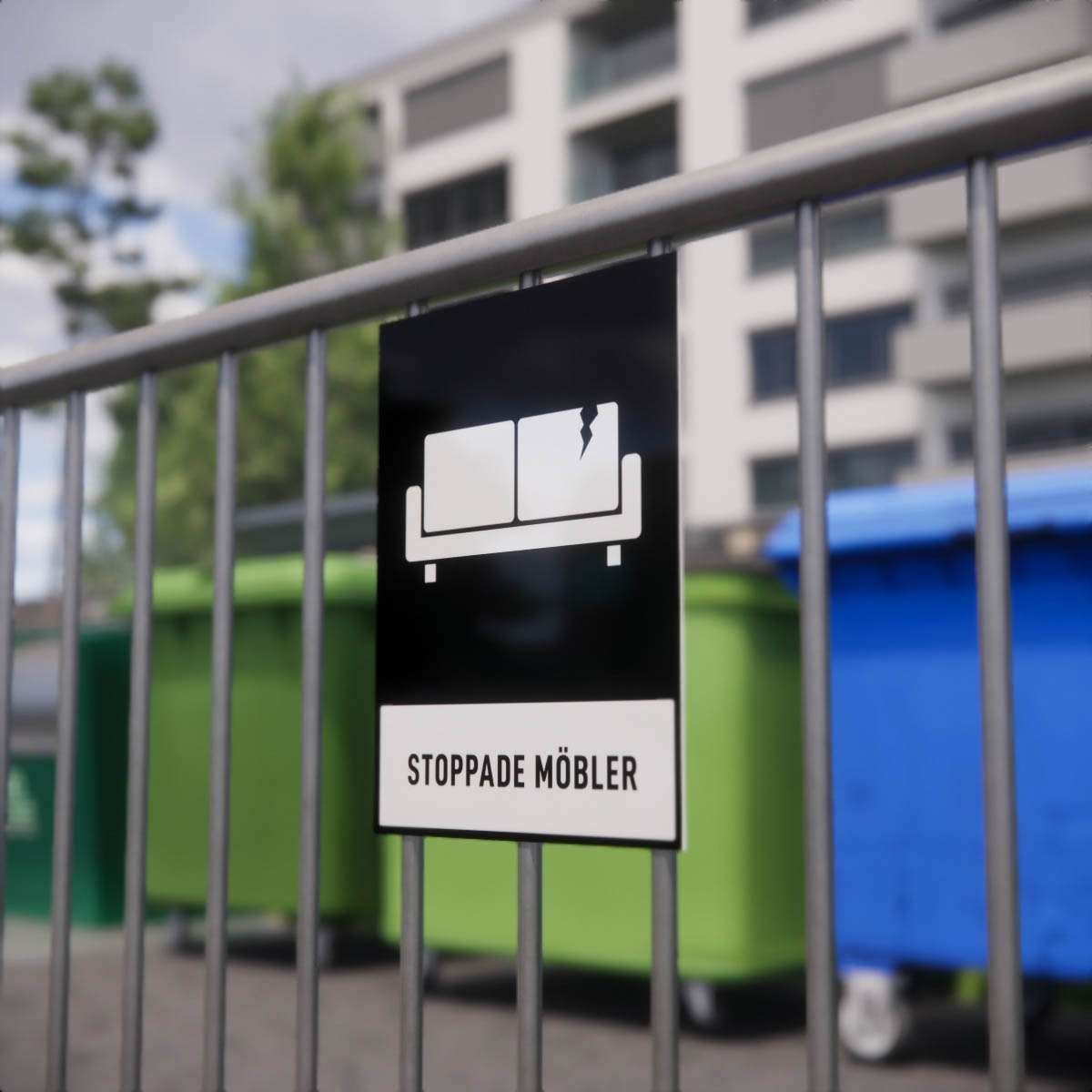 Återvinningsskylt - Stoppade möbler - Nosico