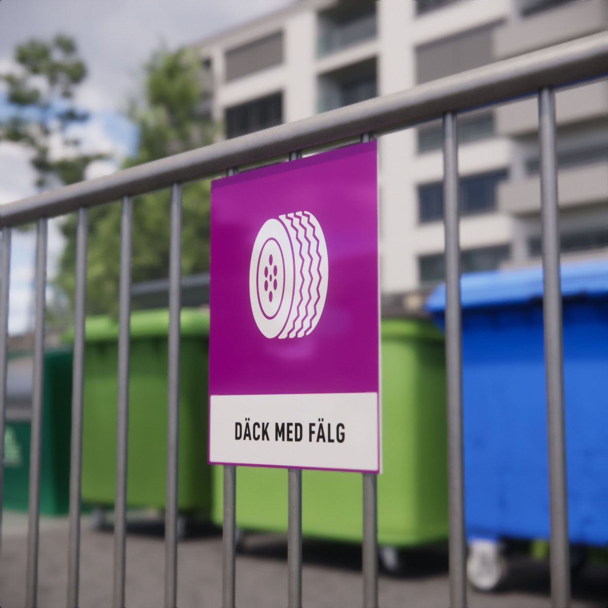 Återvinningsskylt - Däck med fälg - Nosico