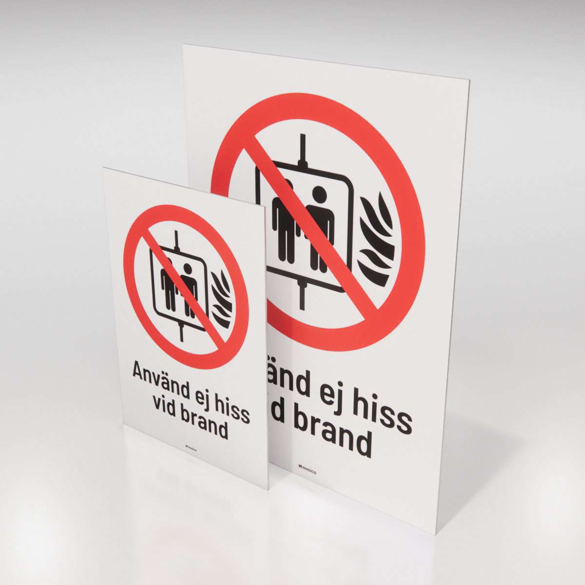 Förbudsskylt - Använd ej hiss vid brand - Nosico