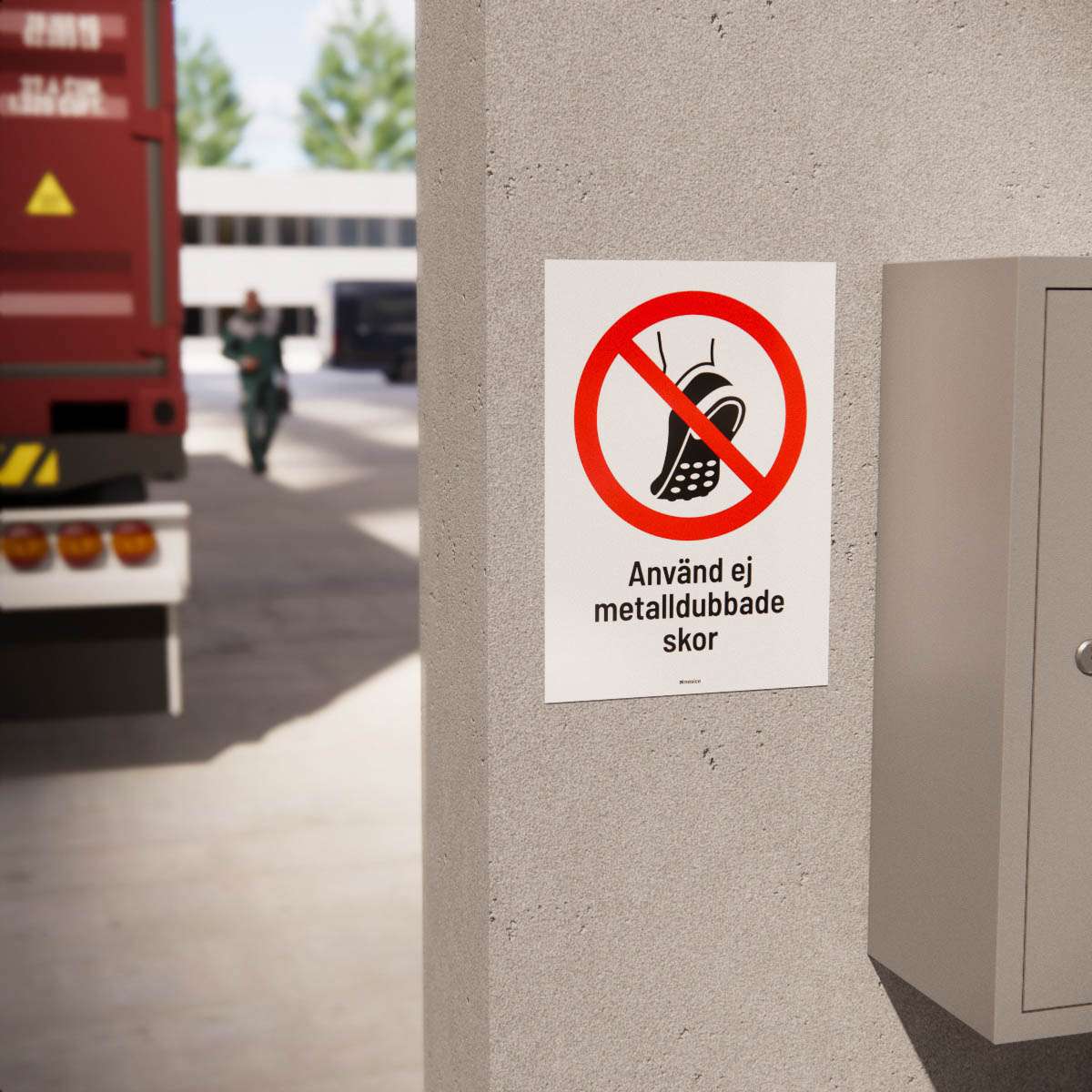 Förbudsskylt - Använd ej metalldubbade skor - Nosico