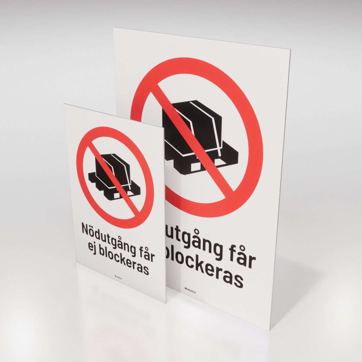 Förbudsskylt - Nödutgång får ej blockeras - Nosico