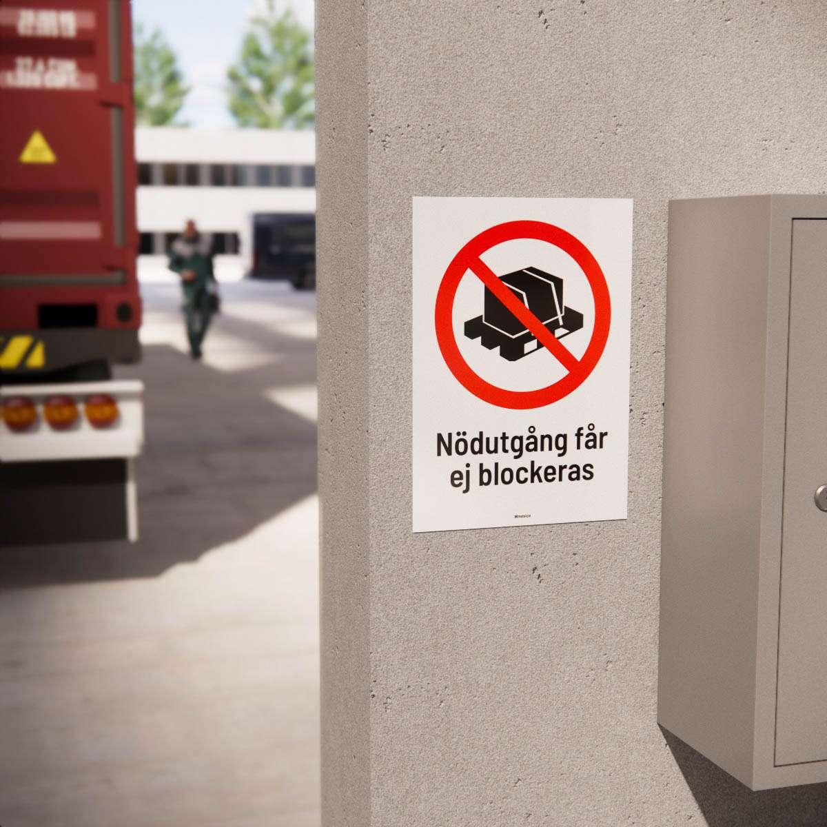 Förbudsskylt - Nödutgång får ej blockeras - Nosico