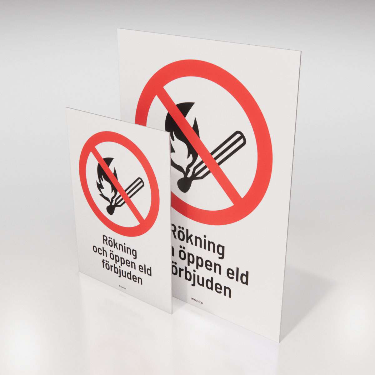 Förbudsskylt - Rökning och öppen eld förbjuden - Nosico