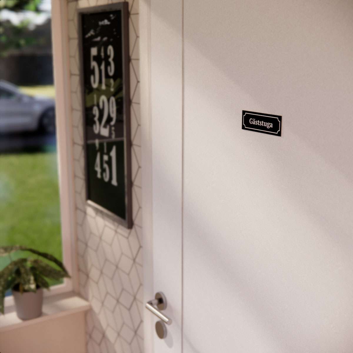 Märkskylt - Gäststuga - Nosico