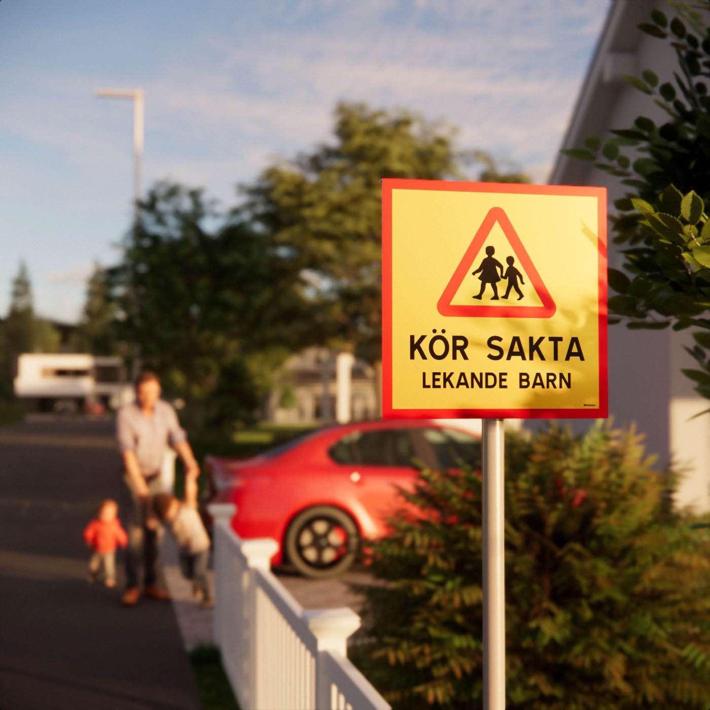 Vägskylt - Kör sakta lekande barn - Nosico