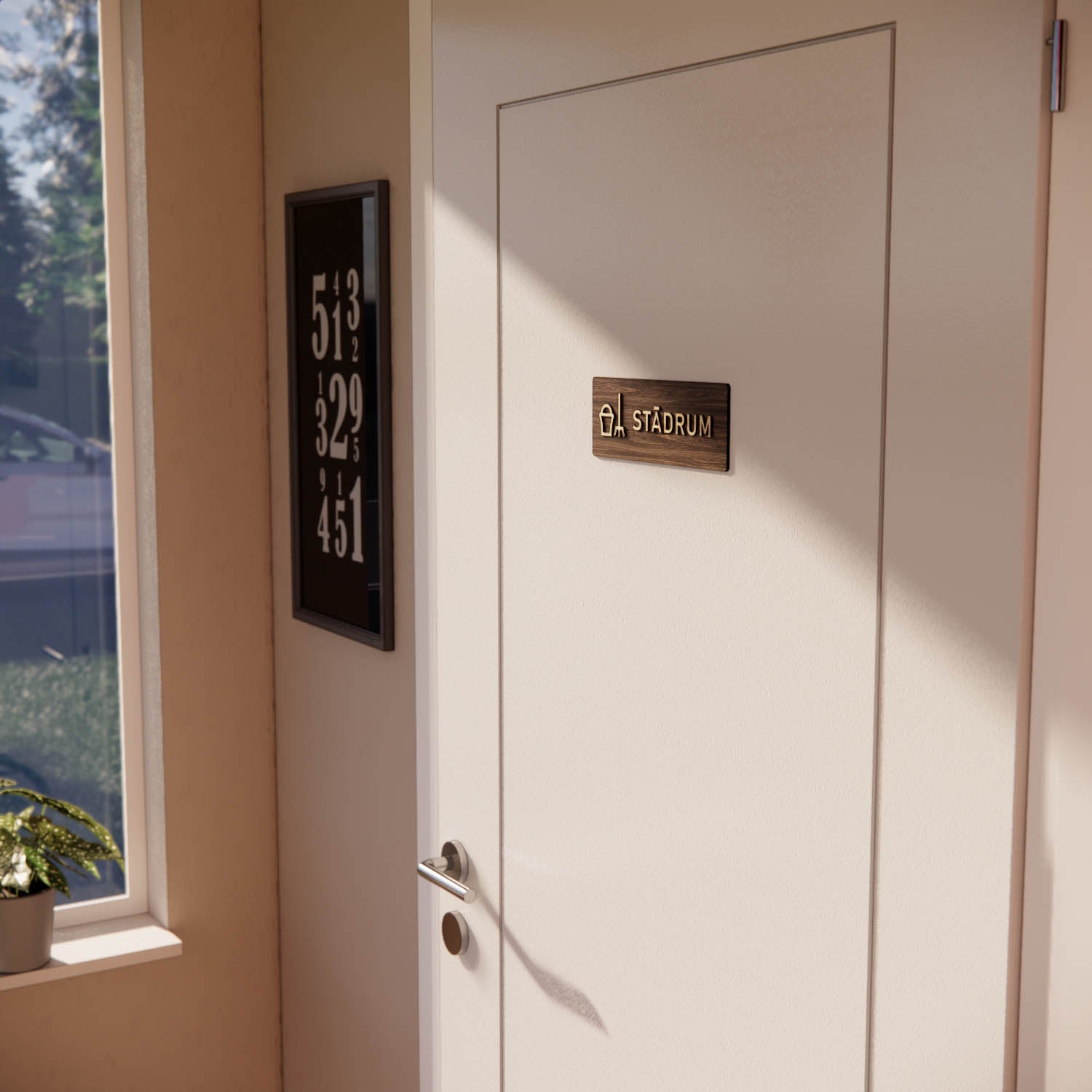 Skylt – Städrum – Valnöt & Lindträ – WOOD - Nosico