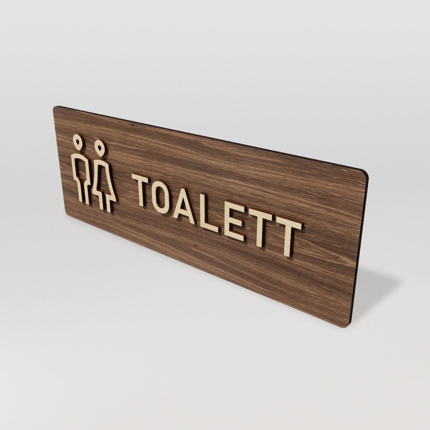 Skylt – Toalett herr & dam – Valnöt & Lindträ – WOOD - Nosico