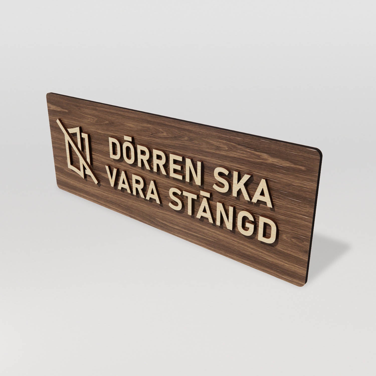 Skylt – Dörren ska vara stängd  – Valnöt & Lindträ – WOOD - Nosico