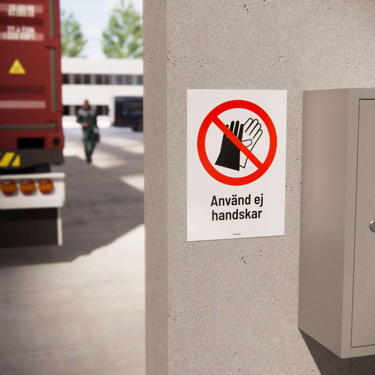 Förbudsskylt  - Använd ej handskar - Nosico